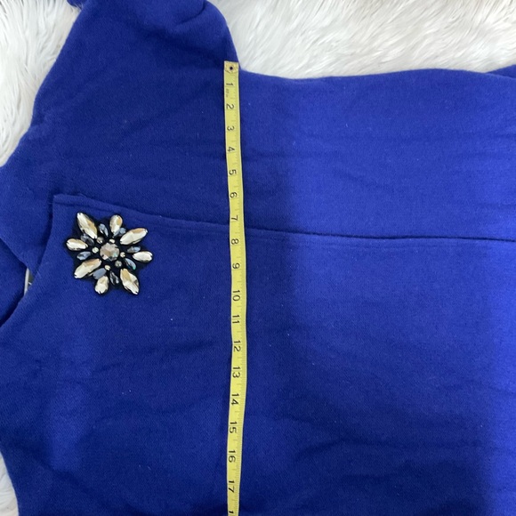 JM Collection blue wrap front brooch 100% wool knit cardigan SP - Picture 11 of 12